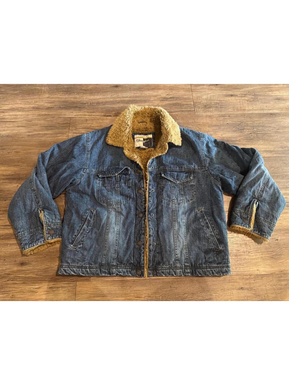 Vintage Wrangler Outerwear Premium Quality Denim Jean Brown Fur Jacket Sz XL
